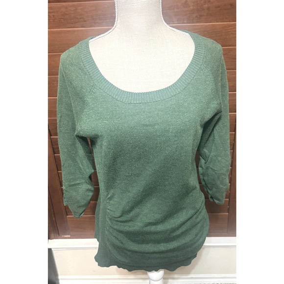 89th & Madison Women’s Sweater Kelly Green sz L soft knit pullover ruched sides - Picture 1 of 7